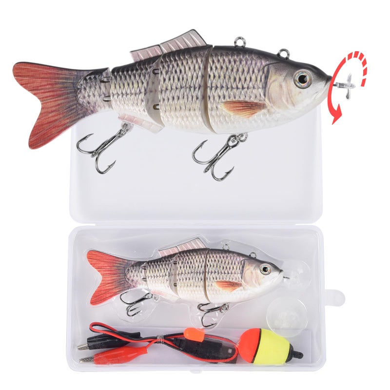 watalure Upgradation Robotic Swimming Fishing Electric Lures 5.12" USB Rechargeable LED Light 4-Segement Wobbler Multi Jointed Swimbaits Hard Lures Fishing Tackle - Image 1